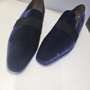 Men's Pastori Navy Velvet Slip-On Loafers with Black Band. Made In Italy